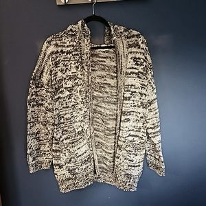 Leith Black & White Hooded Open Front Sweater